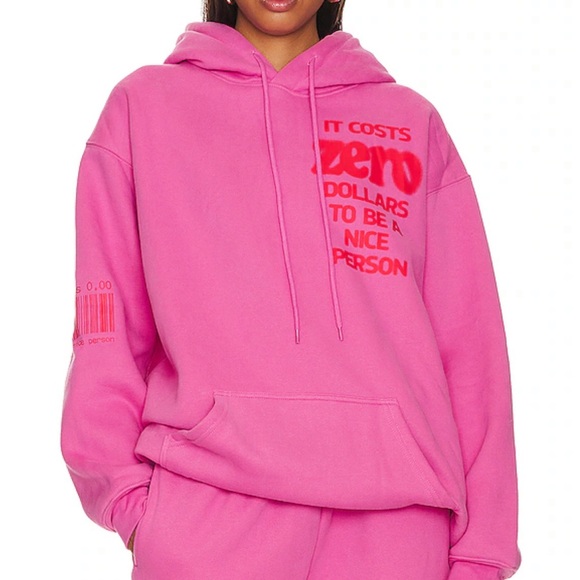 The Mayfair Group “It Costs $0.00 To Be A Nice Person” Pink Hoodie - Picture 1 of 4